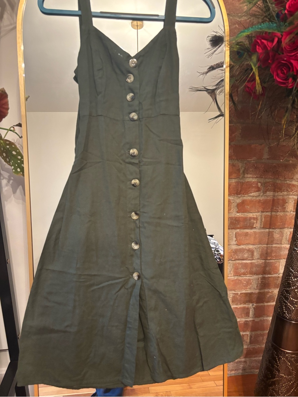 Olive Green Button-Front Sundress